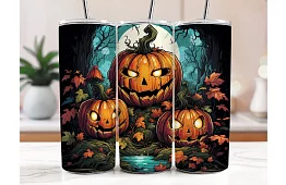 Cestovný termokelímok s brčkom 590 ml – Halloweenske tekvice v lese 03