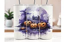 Cestovný termokelímok s brčkom 590 ml – Halloweenský strašidelný dom a tekvica 04