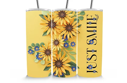 Cestovný termokelímok s brčkom 590 ml – Žlté kvety a Just Smile 07