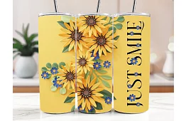 Cestovný termokelímok s brčkom 590 ml – Žlté kvety a Just Smile 07