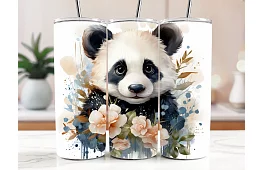 Cestovný termokelímok s brčkom 590 ml – Roztomilá panda a kvety 09