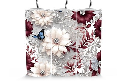 Cestovný termokelímok s brčkom 590 ml – Elegantné kvety s motýlom 11