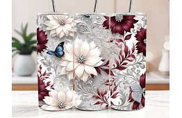 Cestovný termokelímok s brčkom 590 ml – Elegantné kvety s motýlom 11