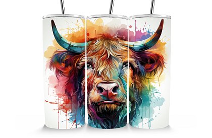 Cestovný termokelímok s brčkom 590 ml – Škótsky skot – akvarel 24