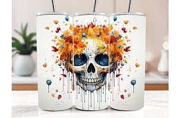 Cestovný termokelímok s brčkom 590 ml – Jesenná lebka Calavera s listím 29
