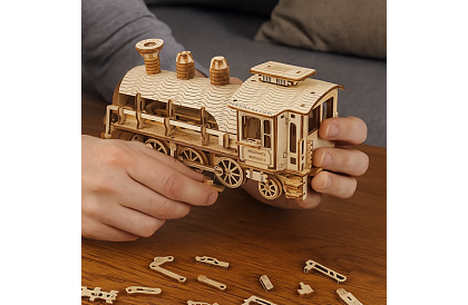 3D drevené puzzle - Parnej lokomotívy s tendrom