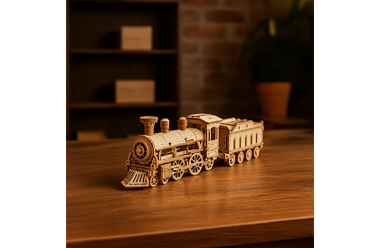 3D drevené puzzle - Parnej lokomotívy s tendrom