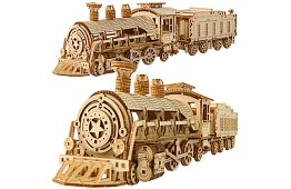 3D drevené puzzle - Parnej lokomotívy s tendrom