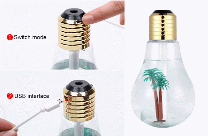 Zvlhčovač vzduchu s LED osvetlením – v tvare žiarovky