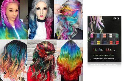 Hrebene s umývateľnými farebnými kriedami na vlasy – 10 farieb