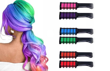 Hrebene s umývateľnými farebnými kriedami na vlasy – 6 farieb