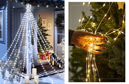 Vianočná LED svetelná reťaz - vodopád s hviezdou
