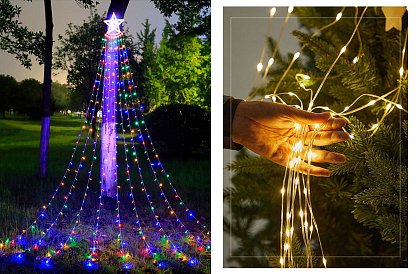 Vianočná LED svetelná reťaz - vodopád s hviezdou