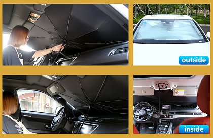 Skladacia slnečná clona – dáždnik - na čelné sklo automobilu