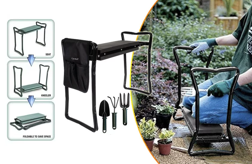 Skladacie záhradné kľačadlo 3v1 – kľačadlo, lavička a organizér s náradím