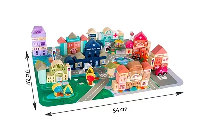 Drevené kocky – Mesto 115 ks s podložkou