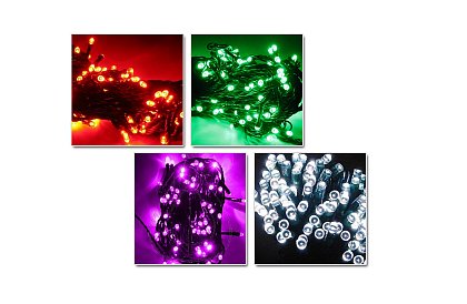 Vianočné osvetlenie 100 LED - Reťaze v 10 farbách s dĺžkou 10 metrov.