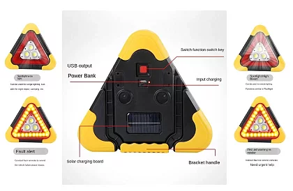 LED výstražný trojuholník so svietidlom, powerbankou a solárnym nabíjaním