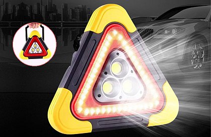 LED výstražný trojuholník so svietidlom, powerbankou a solárnym nabíjaním