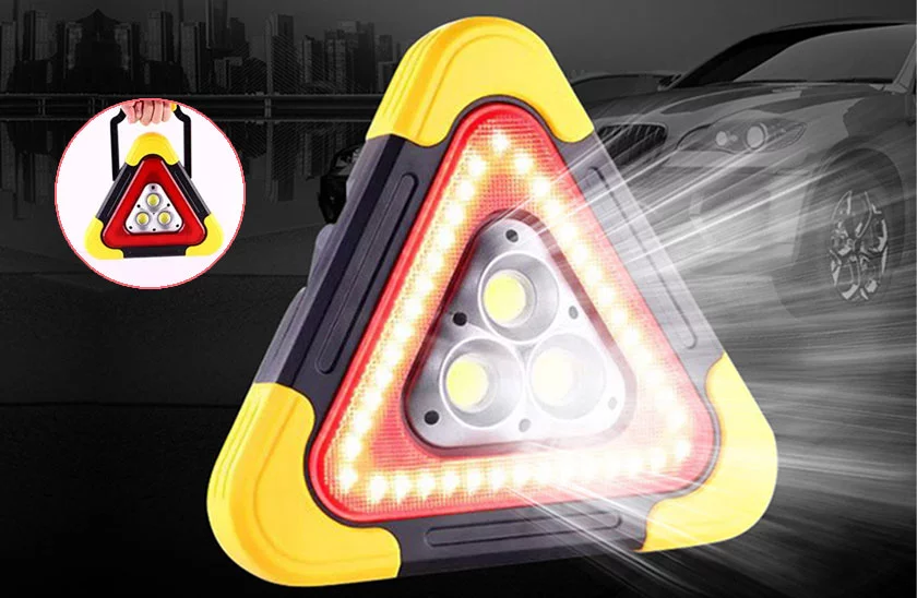 LED výstražný trojuholník so svietidlom, powerbankou a solárnym nabíjaním