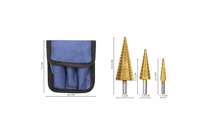 Sada kužeľových vrtákov na plech - 3ks