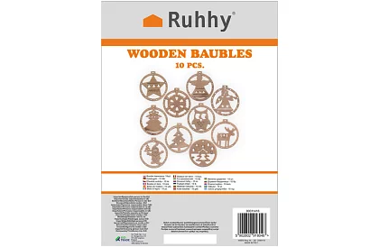 Drevené vianočné ozdoby – sada 10 kusov s povrázkom