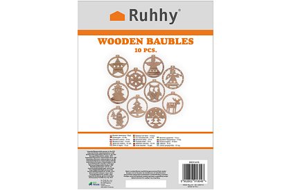 Drevené vianočné ozdoby – sada 10 kusov s povrázkom