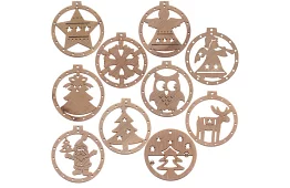 Drevené vianočné ozdoby – sada 10 kusov s povrázkom