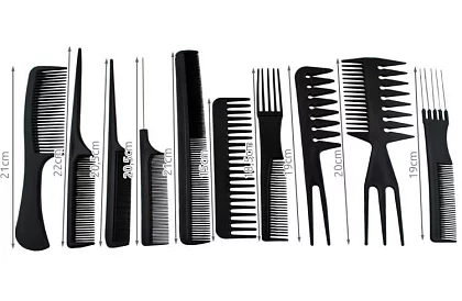 Profesionálne kadernícke hrebene - sada 10 kusov