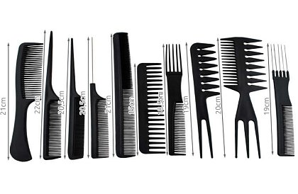 Profesionálne kadernícke hrebene - sada 10 kusov