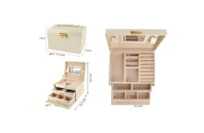 Elegantná šperkovnica – béžová so zámkom a saténovým povrchom