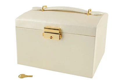 Elegantná šperkovnica – béžová so zámkom a saténovým povrchom