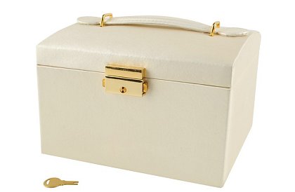 Elegantná šperkovnica – béžová so zámkom a saténovým povrchom
