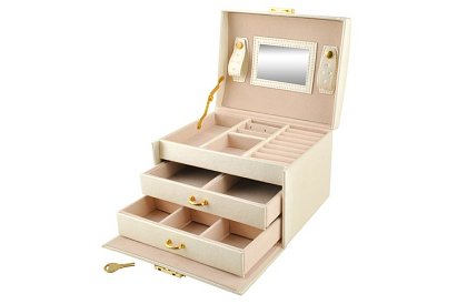 Elegantná šperkovnica – béžová so zámkom a saténovým povrchom