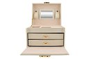 Elegantná šperkovnica – béžová so zámkom a saténovým povrchom