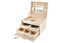 Elegantná šperkovnica – béžová so zámkom a saténovým povrchom