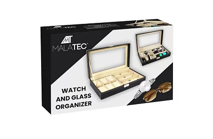 Organizér na hodinky a okuliare – elegantná úložná krabica - Čierny