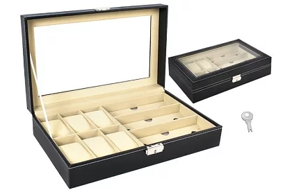 Organizér na hodinky a okuliare – elegantná úložná krabica - Čierny