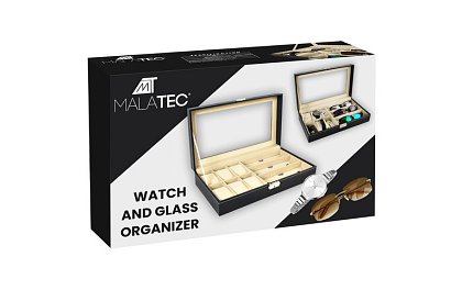 Organizér na hodinky a okuliare – elegantná úložná krabica - Čierny