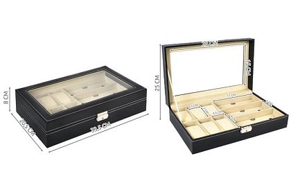 Organizér na hodinky a okuliare – elegantná úložná krabica - Čierny