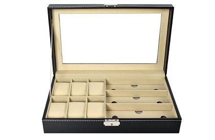 Organizér na hodinky a okuliare – elegantná úložná krabica - Čierny