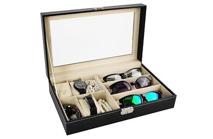 Organizér na hodinky a okuliare – elegantná úložná krabica - Čierny
