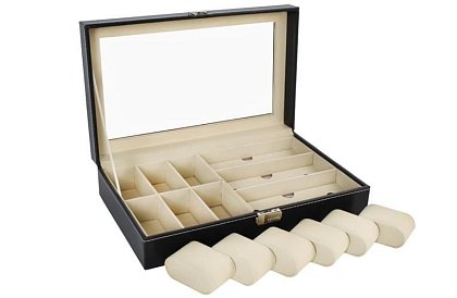 Organizér na hodinky a okuliare – elegantná úložná krabica - Čierny