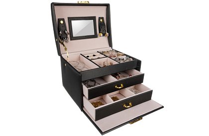 Elegantná šperkovnica – čierna so zámkom a saténovým povrchom