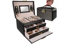 Elegantná šperkovnica – čierna so zámkom a saténovým povrchom