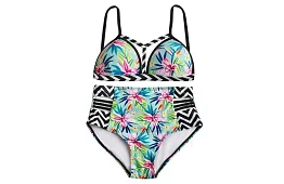 Plavky s kvetinovým vzorom a vysokým pásom – vel. S