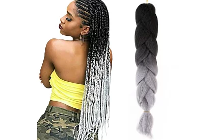 Syntetické ombre copy na vlasy čiernošedé