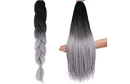 Syntetické ombre copy na vlasy čiernošedé