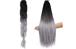 Syntetické ombre copy na vlasy čiernošedé