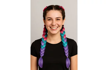 Syntetické ombré copánky ružovo-modro-fialové